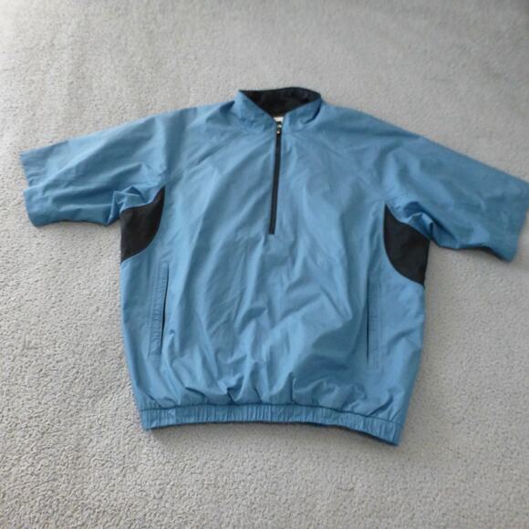 Footjoy FJ Jacket Mens Large Dryjoys 1/4 Zip Windbreaker Golf Blue Short Sleeve - Picture 1 of 10